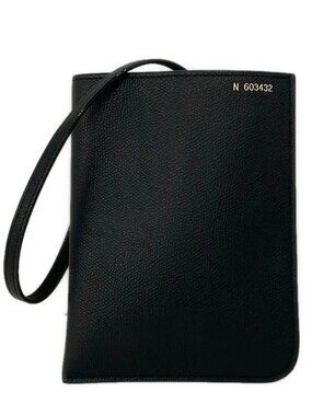 Valextra Crossbody Soft Document Holder Black Leather  Shoulder Bag